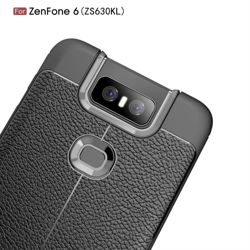 Cover Hoesje Asus ZenFone 6 Rood Zwart Telefoonhoesje Dubbellijns Lychee Leereffect