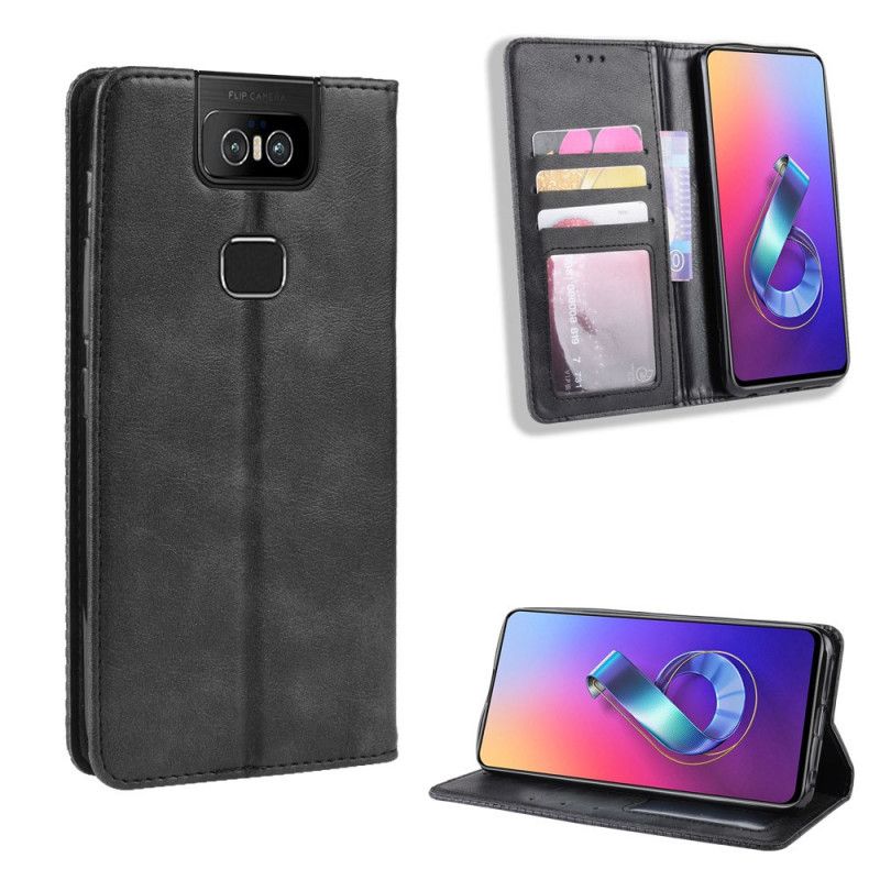 Folio-hoesje Asus ZenFone 6 Donkerblauw Zwart Telefoonhoesje Gestileerd Vintage Leereffect