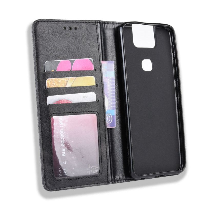 Folio-hoesje Asus ZenFone 6 Donkerblauw Zwart Telefoonhoesje Gestileerd Vintage Leereffect