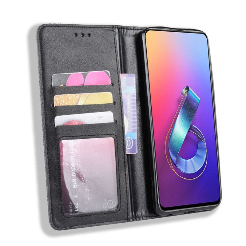 Folio-hoesje Asus ZenFone 6 Donkerblauw Zwart Telefoonhoesje Gestileerd Vintage Leereffect