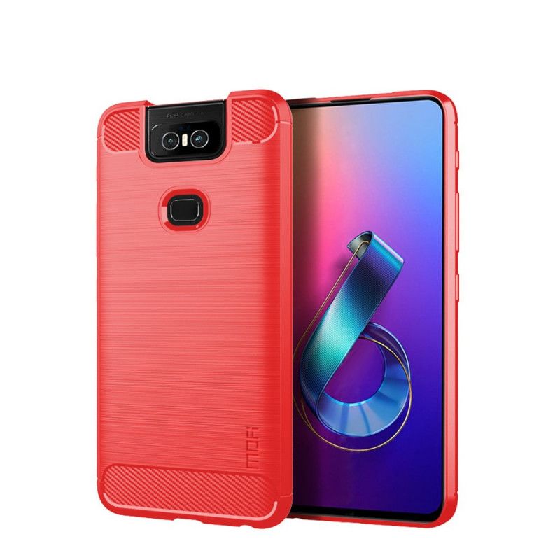 Hoesje Asus ZenFone 6 Grijs Zwart Mofi Geborsteld Koolstofvezel