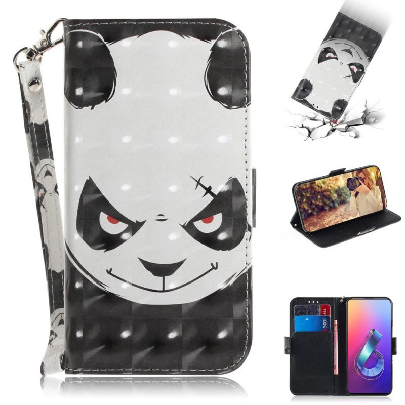 Leren Hoesje Asus ZenFone 6 Telefoonhoesje Boze Panda Met String