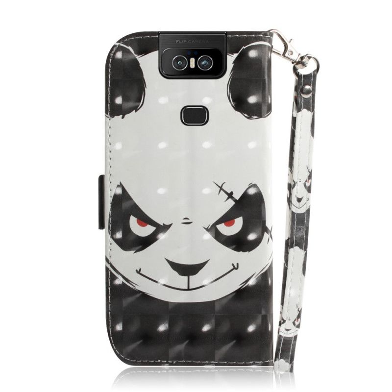 Leren Hoesje Asus ZenFone 6 Telefoonhoesje Boze Panda Met String