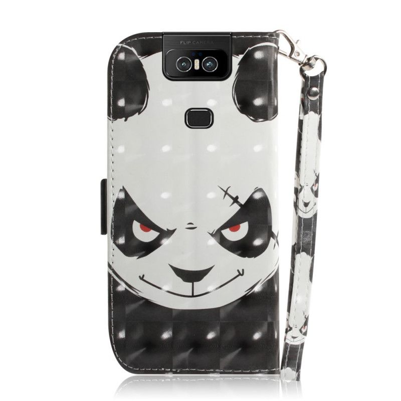 Leren Hoesje Asus ZenFone 6 Telefoonhoesje Boze Panda Met String