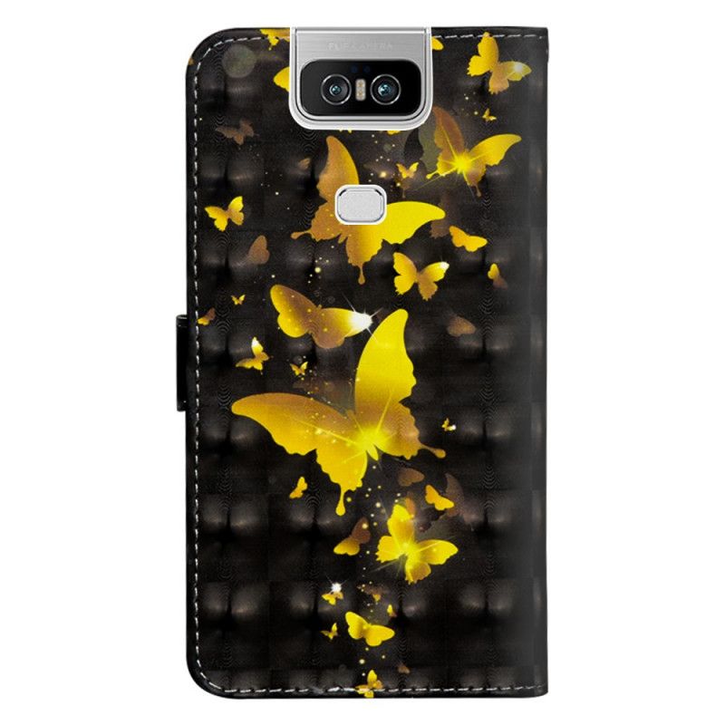 Leren Hoesje Asus ZenFone 6 Telefoonhoesje Gele Vlinders