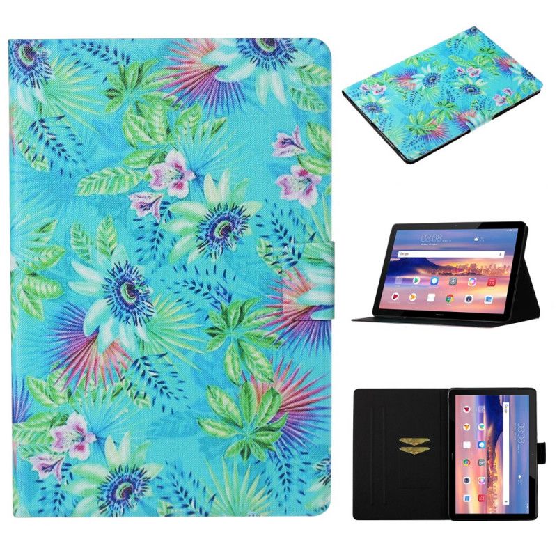 Leren Hoesje Huawei MediaPad T3 10 Telefoonhoesje Bloemen En Bladeren