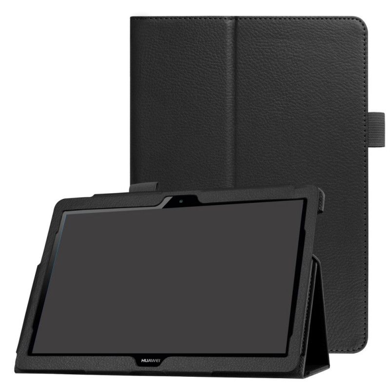 Smart Case Huawei MediaPad T3 10 Wit Zwart Twee Flappen Litchi Leerstijl