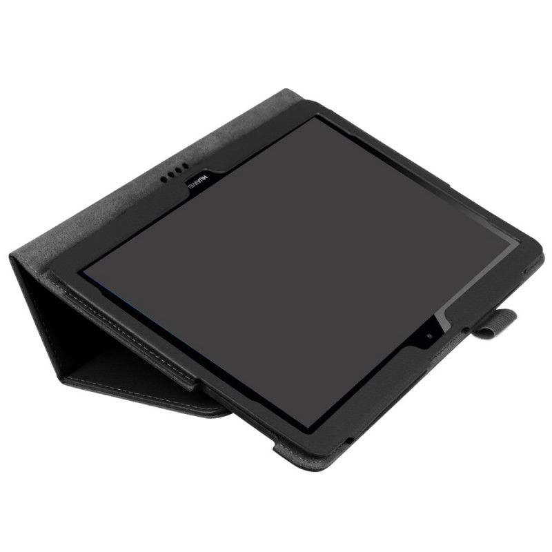 Smart Case Huawei MediaPad T3 10 Wit Zwart Twee Flappen Litchi Leerstijl