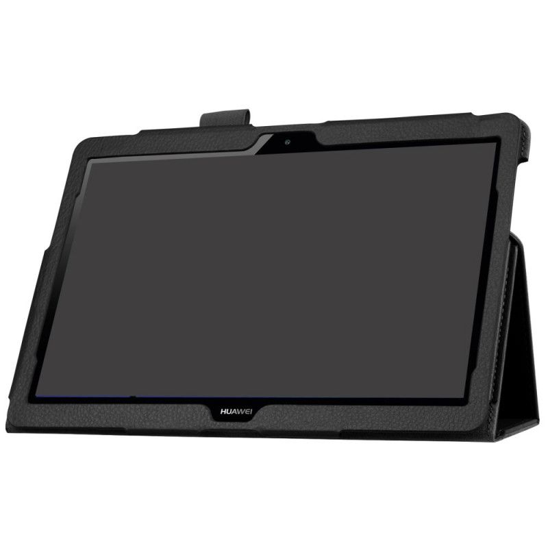 Smart Case Huawei MediaPad T3 10 Wit Zwart Twee Flappen Litchi Leerstijl
