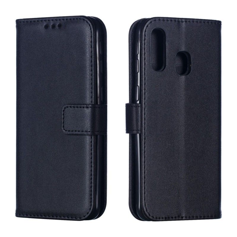 Bescherming Hoesje Samsung Galaxy A40 Donkerblauw Zwart Leereffect Met String