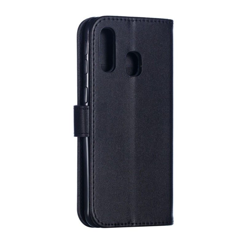 Bescherming Hoesje Samsung Galaxy A40 Donkerblauw Zwart Leereffect Met String