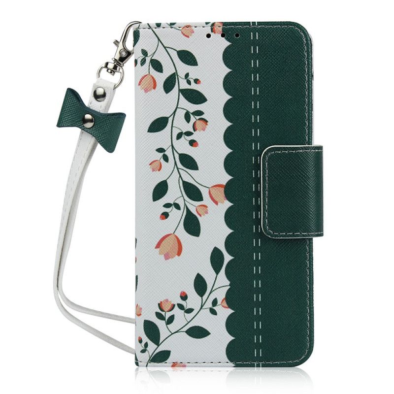 Cover Folio-hoesje Samsung Galaxy A40 Cyaan Rood Telefoonhoesje String Roosjes