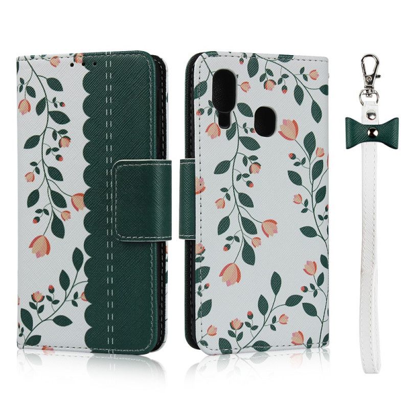 Cover Folio-hoesje Samsung Galaxy A40 Cyaan Rood Telefoonhoesje String Roosjes