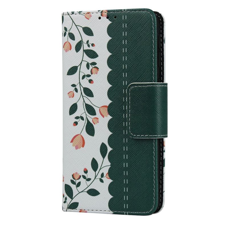 Cover Folio-hoesje Samsung Galaxy A40 Cyaan Rood Telefoonhoesje String Roosjes