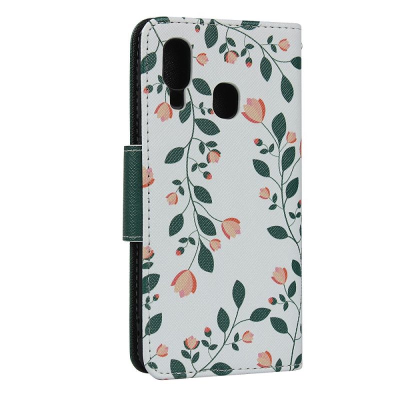 Cover Folio-hoesje Samsung Galaxy A40 Cyaan Rood Telefoonhoesje String Roosjes