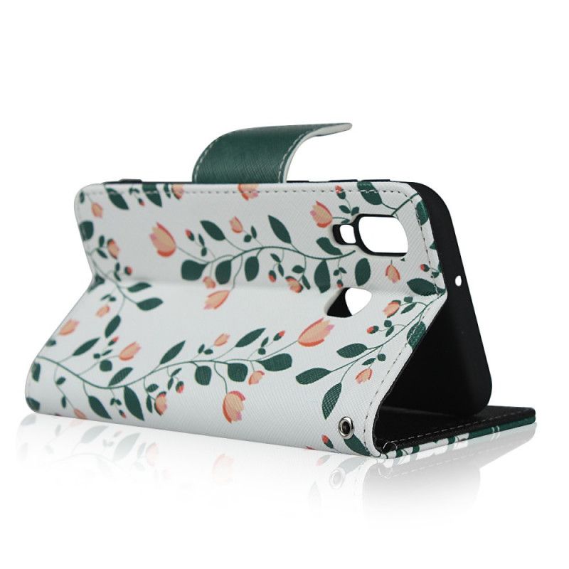 Cover Folio-hoesje Samsung Galaxy A40 Cyaan Rood Telefoonhoesje String Roosjes
