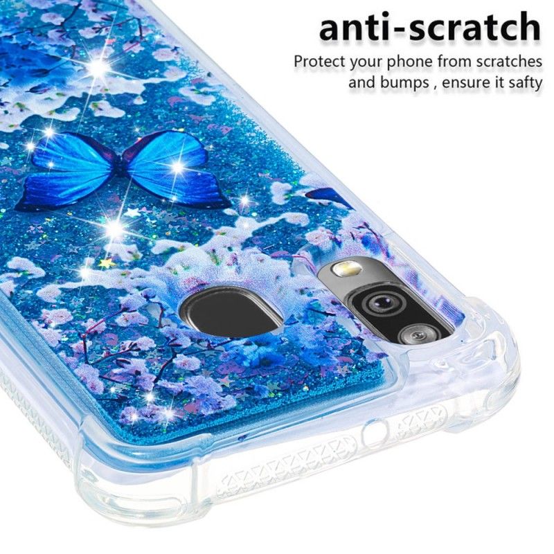 Cover Hoesje Samsung Galaxy A40 Telefoonhoesje Blauwe Glittervlinders
