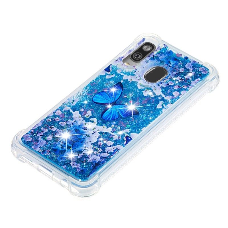Cover Hoesje Samsung Galaxy A40 Telefoonhoesje Blauwe Glittervlinders