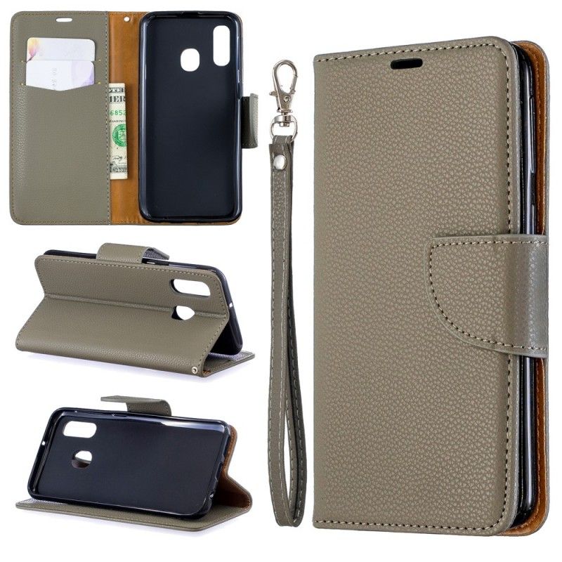 Flip Case Leren Samsung Galaxy A40 Donkerblauw Lychee Schuine Flap