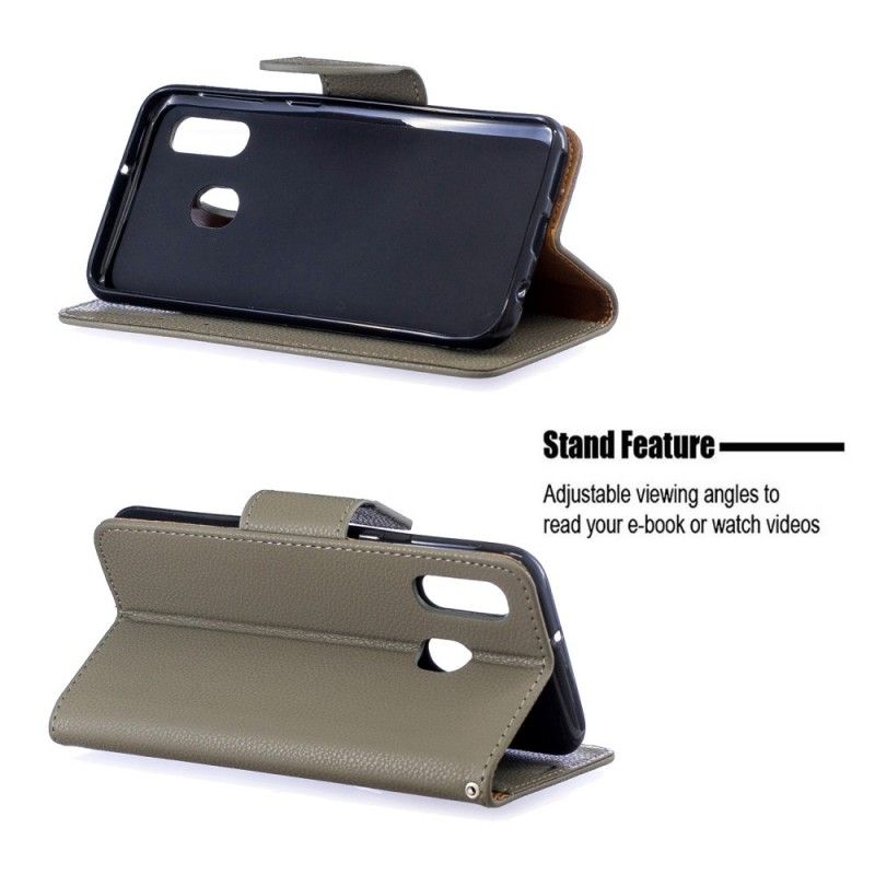 Flip Case Leren Samsung Galaxy A40 Donkerblauw Lychee Schuine Flap