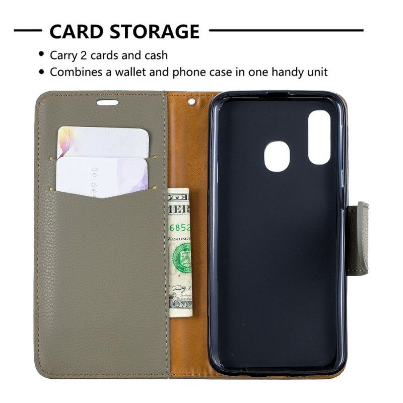 Flip Case Leren Samsung Galaxy A40 Donkerblauw Lychee Schuine Flap