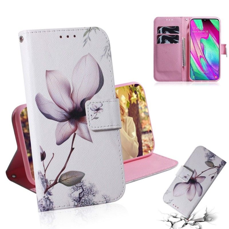Flip Case Leren Samsung Galaxy A40 Oud Roze Bloem