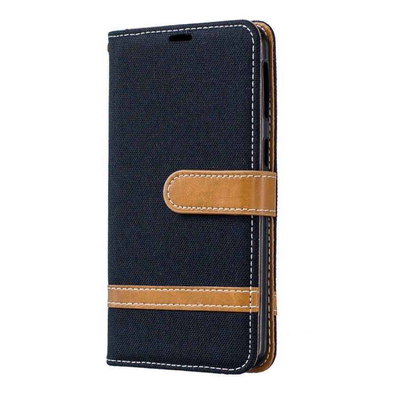Flip Case Leren Samsung Galaxy A40 Rood Grijs Stof En Leereffect Met String