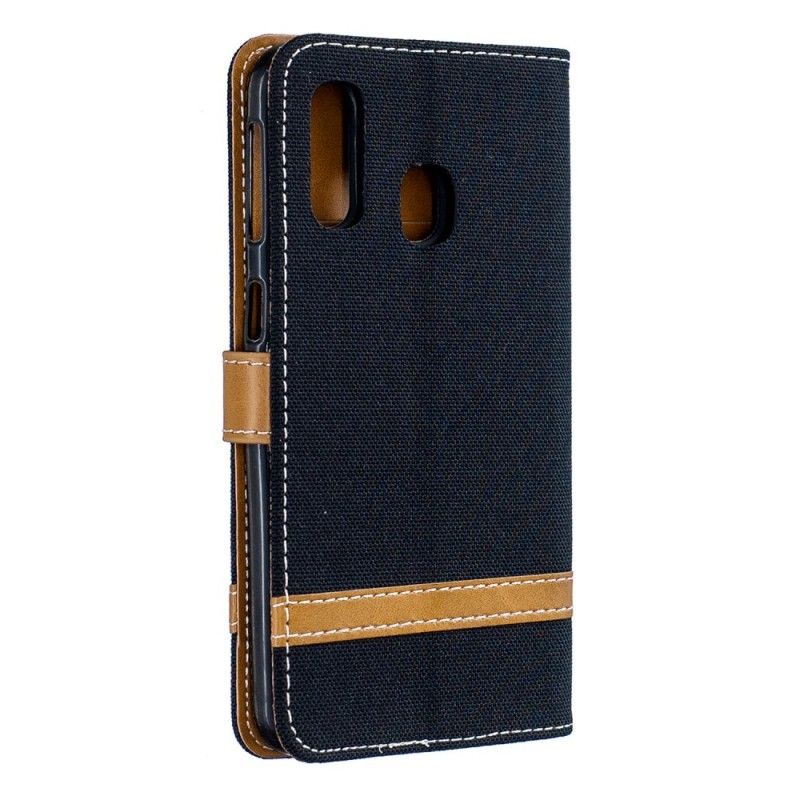 Flip Case Leren Samsung Galaxy A40 Rood Grijs Stof En Leereffect Met String