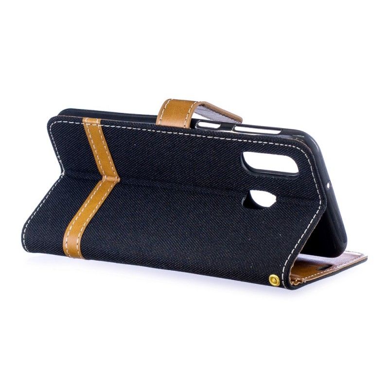 Flip Case Leren Samsung Galaxy A40 Rood Grijs Stof En Leereffect Met String