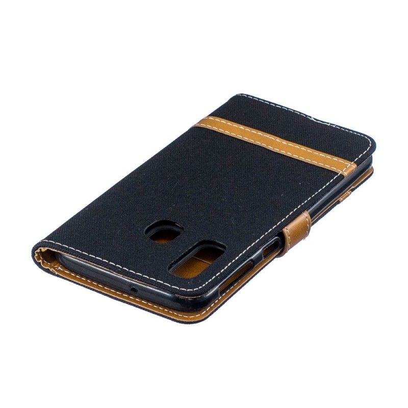 Flip Case Leren Samsung Galaxy A40 Rood Grijs Stof En Leereffect Met String