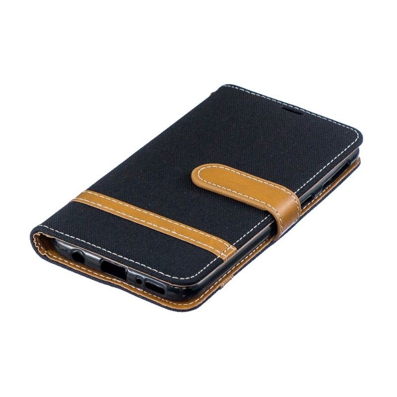Flip Case Leren Samsung Galaxy A40 Rood Grijs Stof En Leereffect Met String
