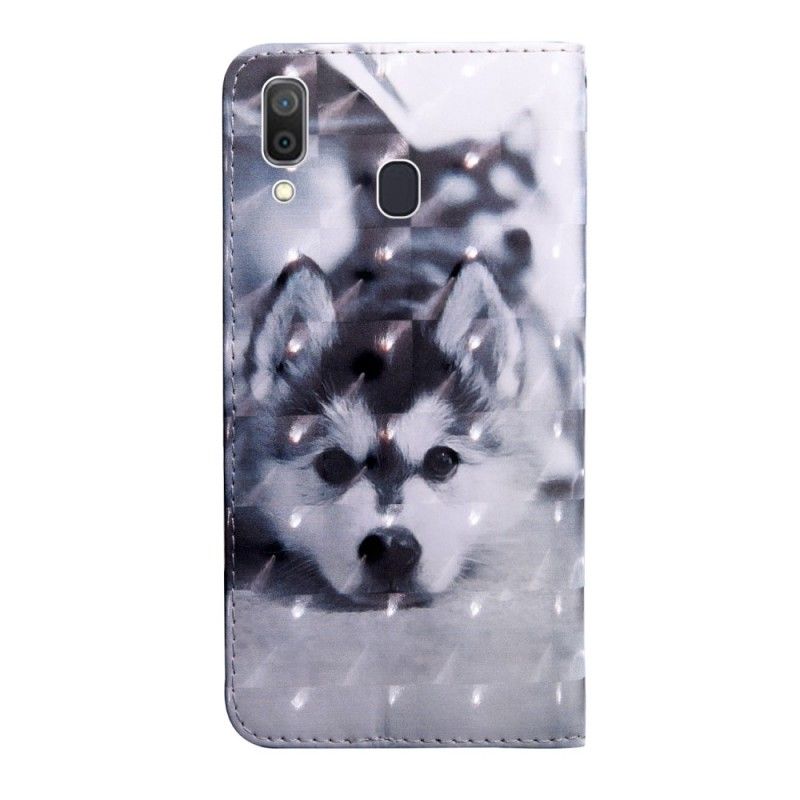 Flip Case Leren Samsung Galaxy A40 Zwart-Witte Hond