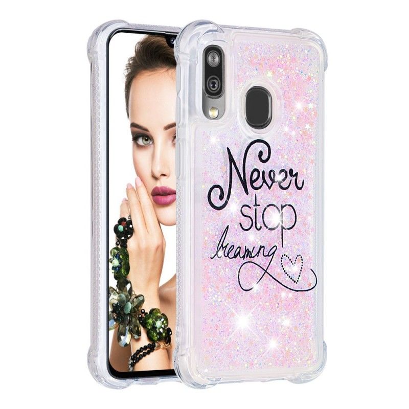 Hoesje Samsung Galaxy A40 Blijf Nooit Dromen Van Glitter
