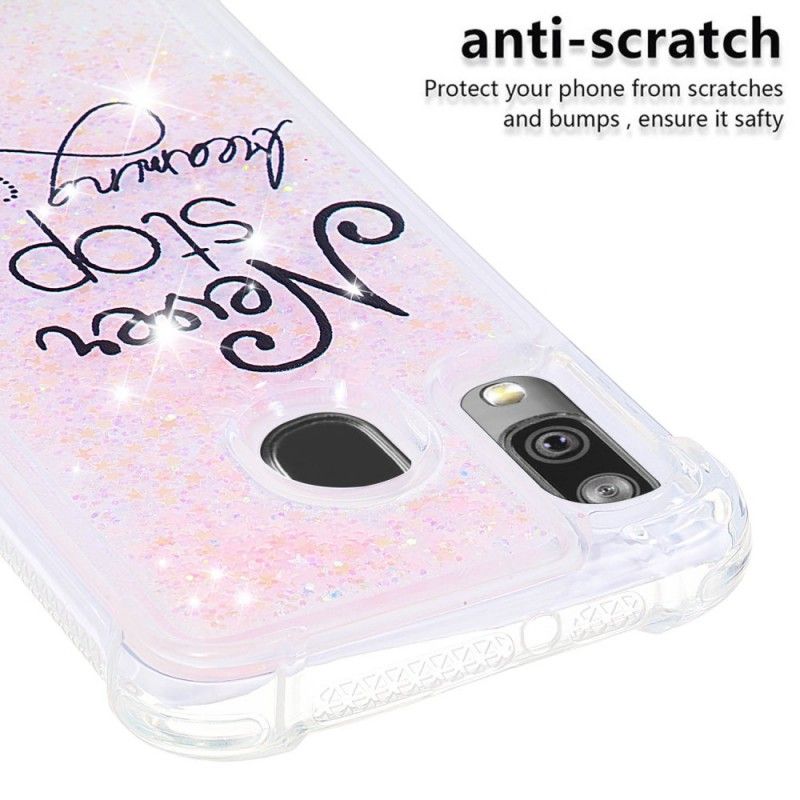 Hoesje Samsung Galaxy A40 Blijf Nooit Dromen Van Glitter