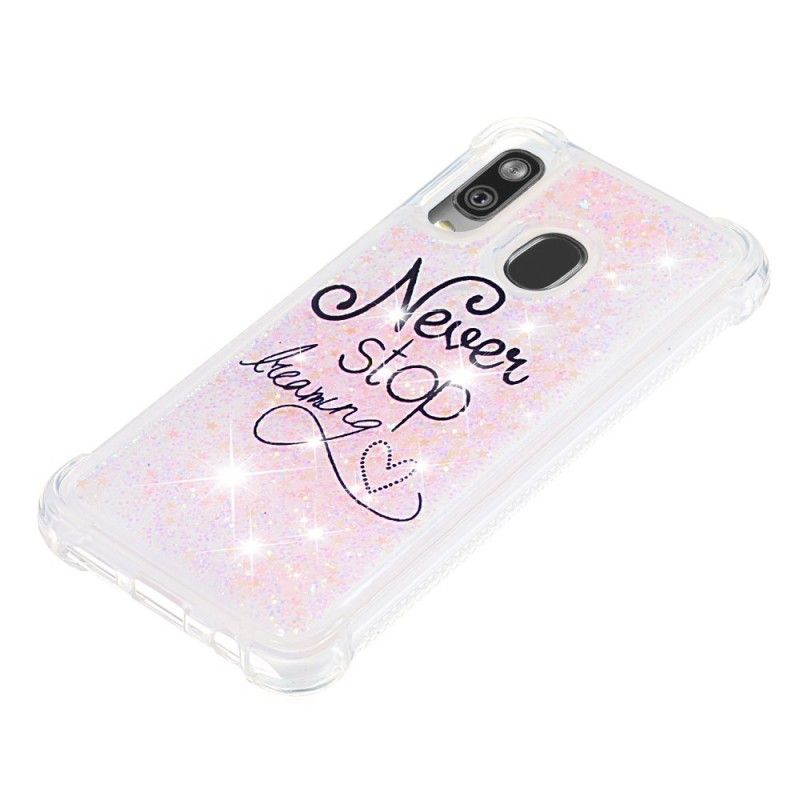 Hoesje Samsung Galaxy A40 Blijf Nooit Dromen Van Glitter