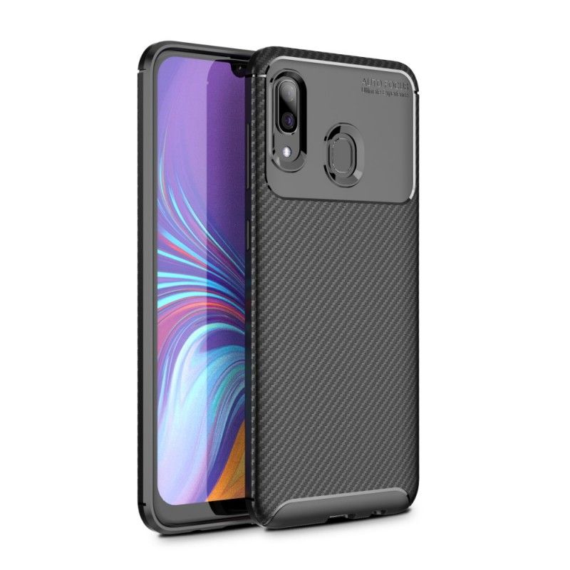 Hoesje Samsung Galaxy A40 Donkerblauw Zwart Flexibele Koolstofvezeltextuur