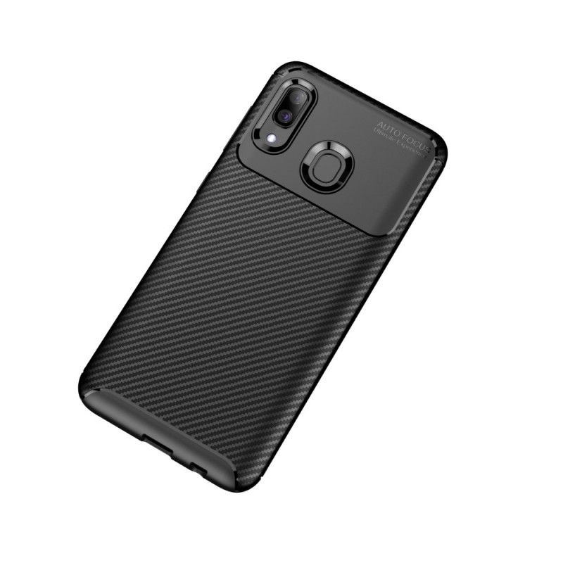 Hoesje Samsung Galaxy A40 Donkerblauw Zwart Flexibele Koolstofvezeltextuur