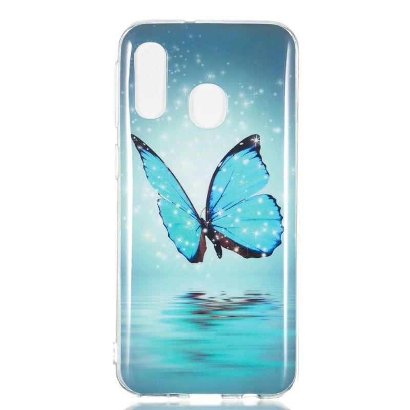 Hoesje Samsung Galaxy A40 Fluorescerende Blauwe Vlinder
