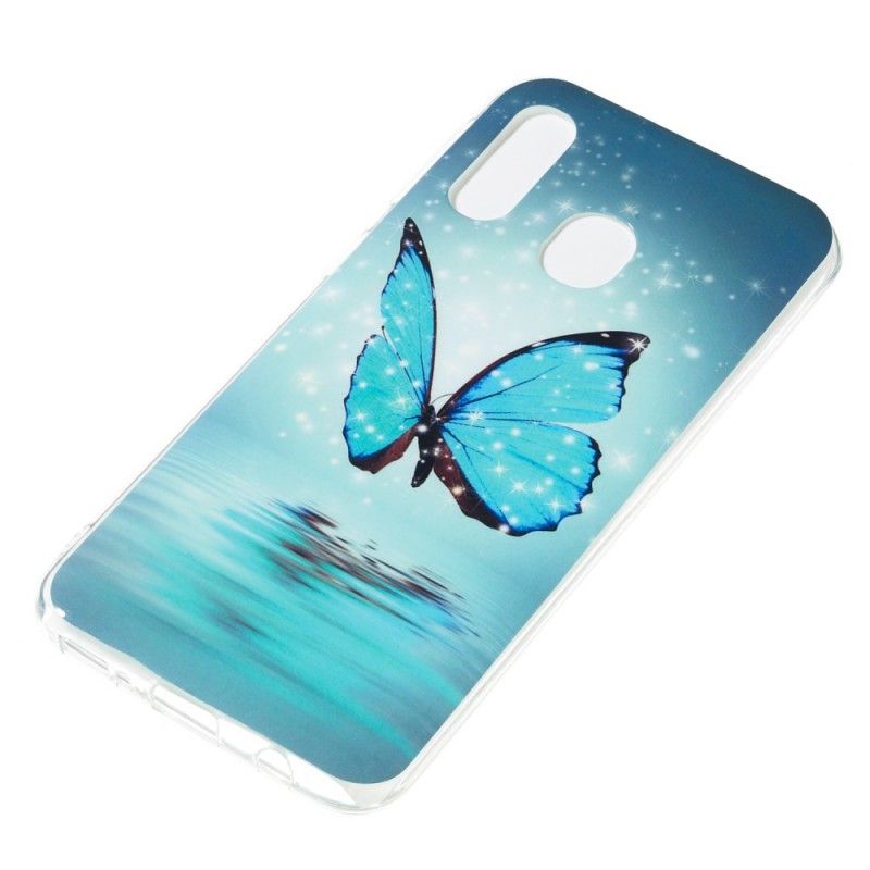 Hoesje Samsung Galaxy A40 Fluorescerende Blauwe Vlinder