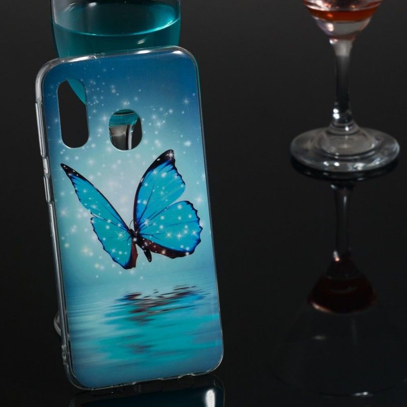 Hoesje Samsung Galaxy A40 Fluorescerende Blauwe Vlinder