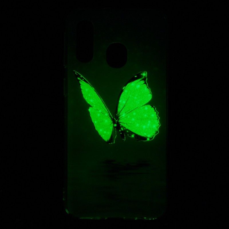 Hoesje Samsung Galaxy A40 Fluorescerende Blauwe Vlinder
