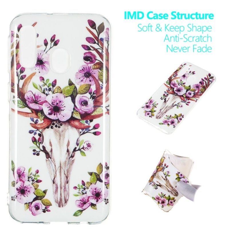 Hoesje Samsung Galaxy A40 Telefoonhoesje Eland Met Fluorescerende Bloemen