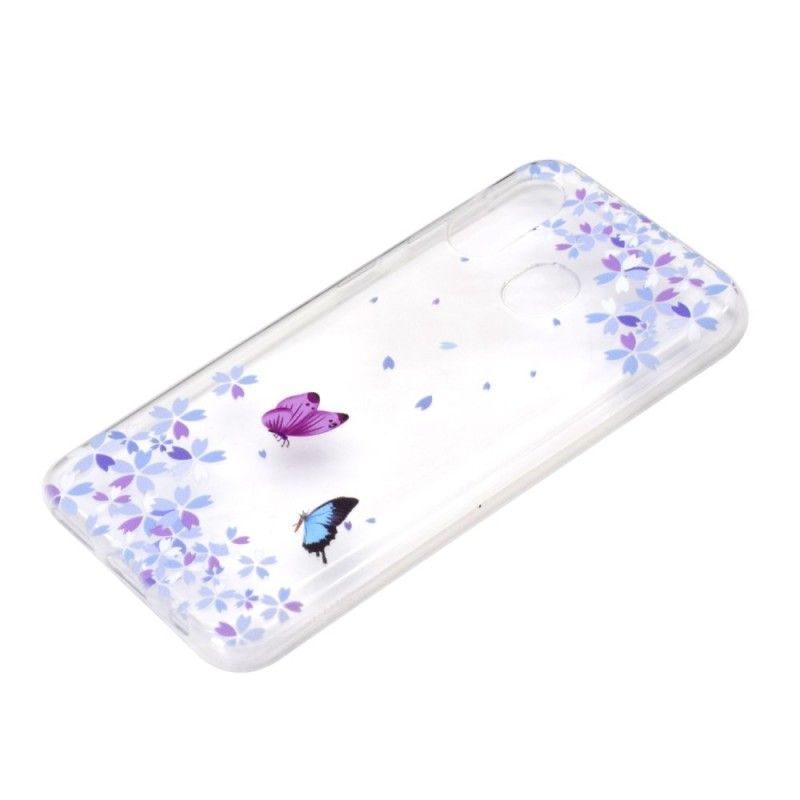 Hoesje Samsung Galaxy A40 Transparante Vlinders En Bloemen