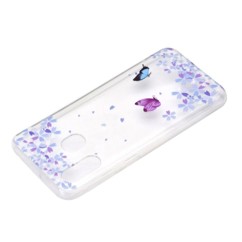 Hoesje Samsung Galaxy A40 Transparante Vlinders En Bloemen