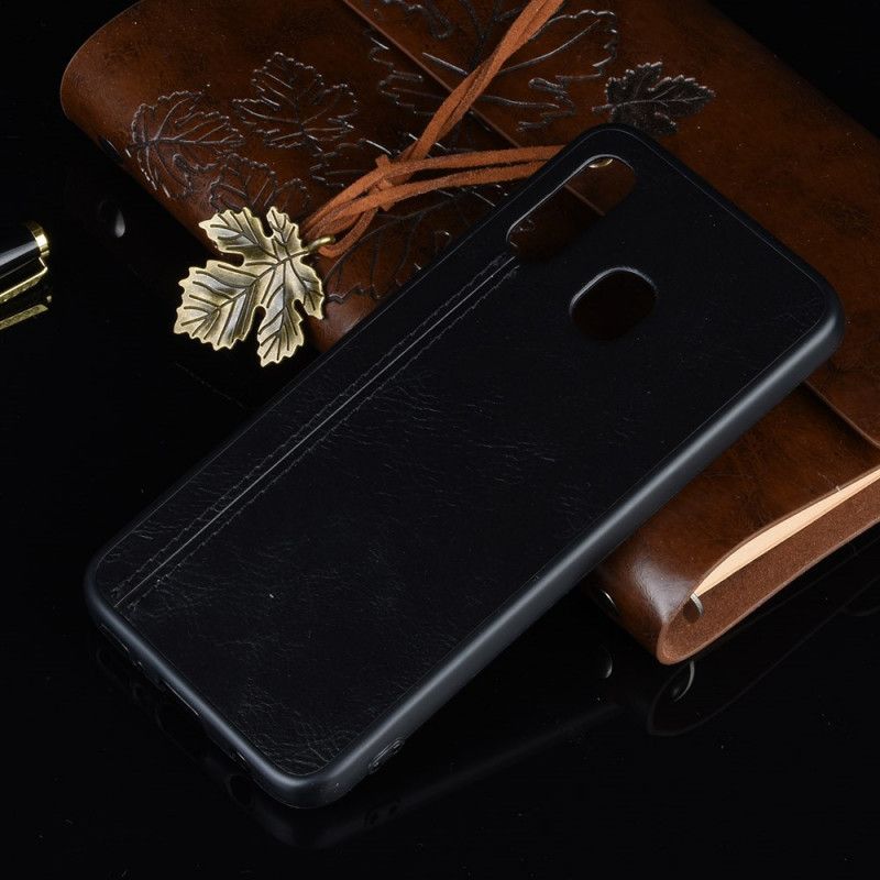 Hoesje voor Samsung Galaxy A40 Rood Zwart Gestikt Leereffect