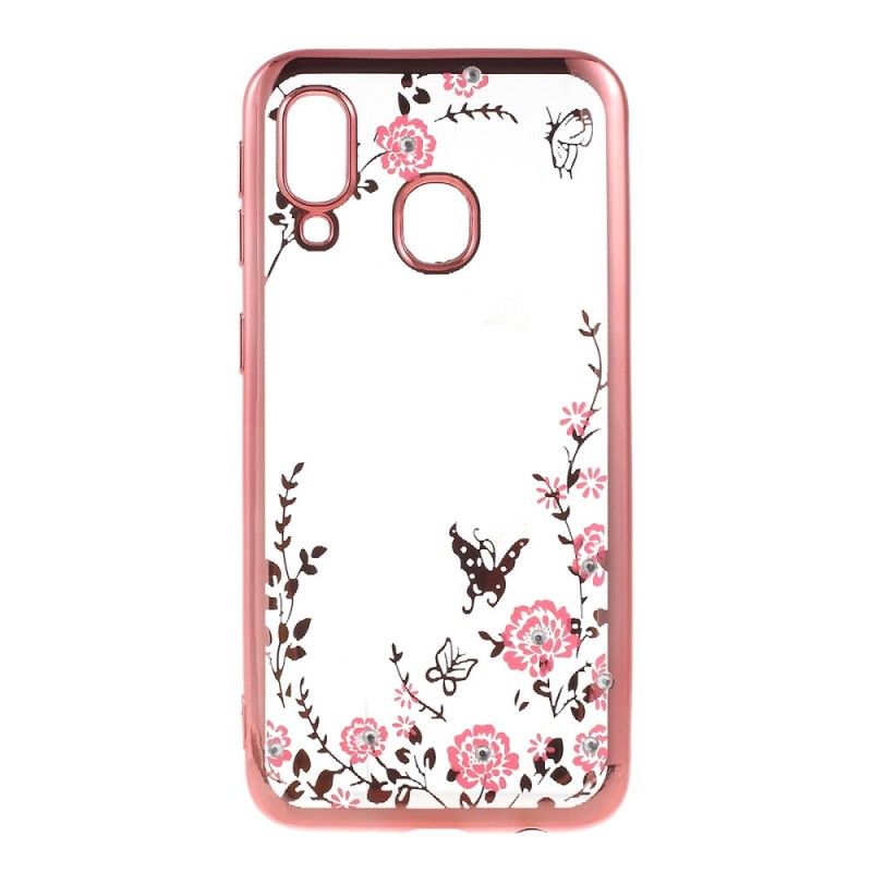 Hoesje voor Samsung Galaxy A40 Rose Goud Goud Metalen Effectrand Met Vlinders