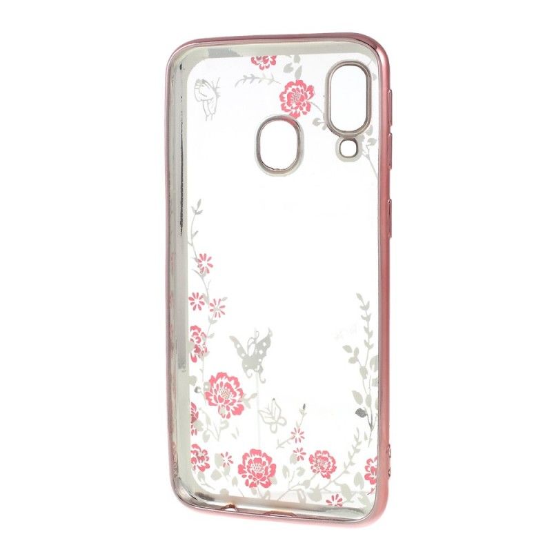 Hoesje voor Samsung Galaxy A40 Rose Goud Goud Metalen Effectrand Met Vlinders