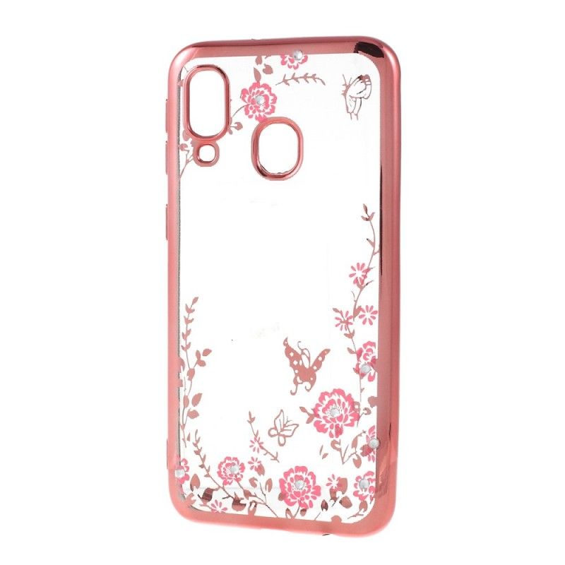 Hoesje voor Samsung Galaxy A40 Rose Goud Goud Metalen Effectrand Met Vlinders
