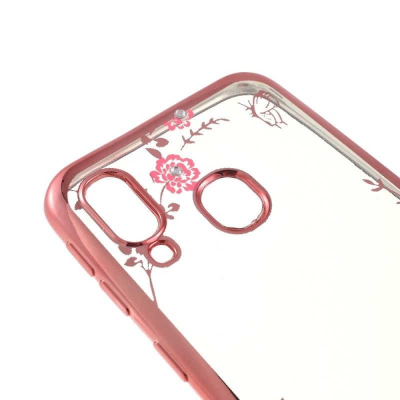 Hoesje voor Samsung Galaxy A40 Rose Goud Goud Metalen Effectrand Met Vlinders