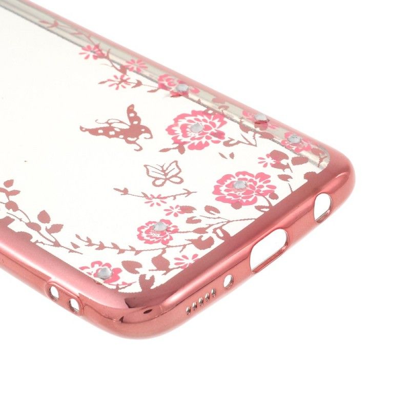 Hoesje voor Samsung Galaxy A40 Rose Goud Goud Metalen Effectrand Met Vlinders